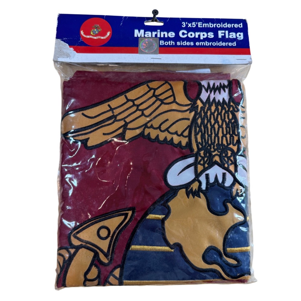 US Marine Corps Flag 3x5 Embroidered Double Sided USMC Semper Fi Military Red